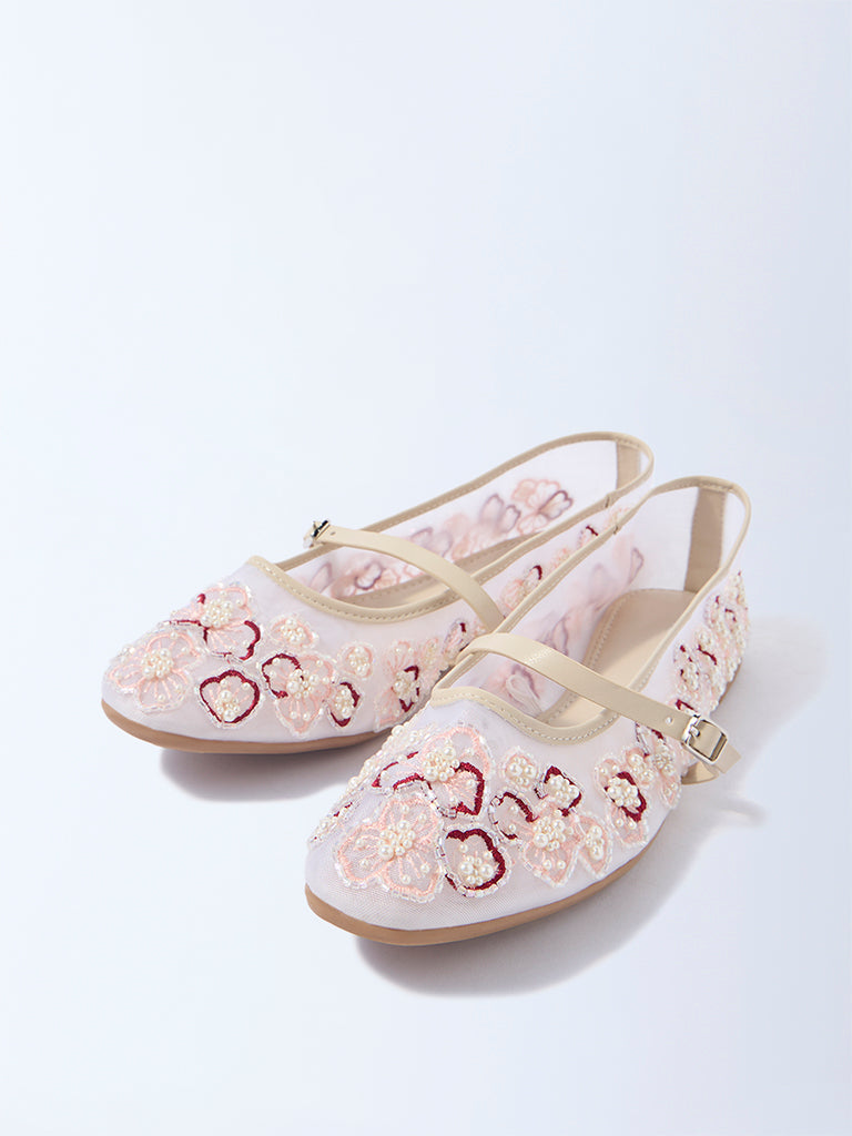 LUNA BLU Light Pink Floral Embellished Mary Jane Shoes - Image 2