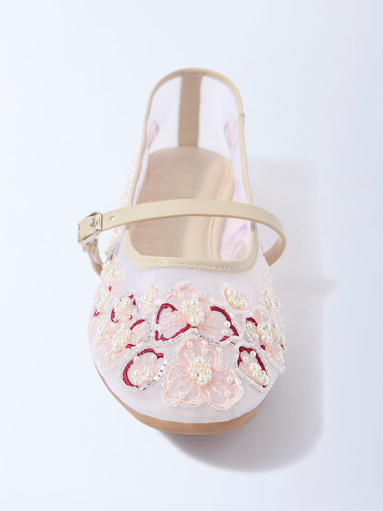 LUNA BLU Light Pink Floral Embellished Mary Jane Shoes - Image 3