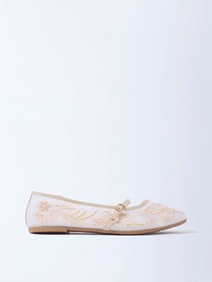 LUNA BLU Ivory Embroidered Ballerinas