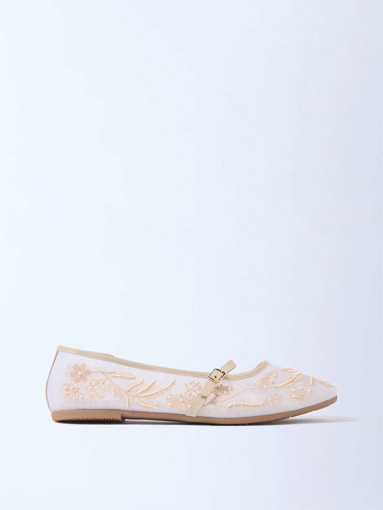 LUNA BLU Ivory Embroidered Ballerinas