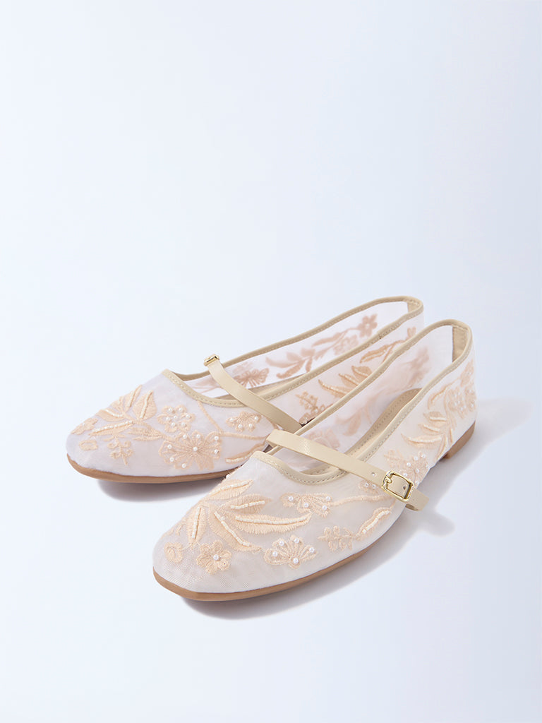 LUNA BLU Ivory Embroidered Ballerinas - Image 2