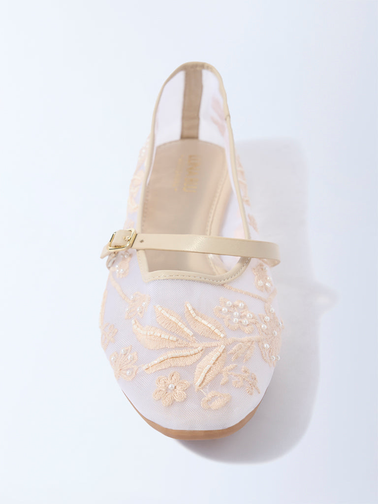 LUNA BLU Ivory Embroidered Ballerinas - Image 3