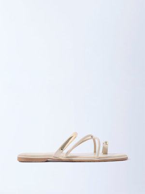 LUNA BLU Ivory Metallic Toe-Ring Sandals