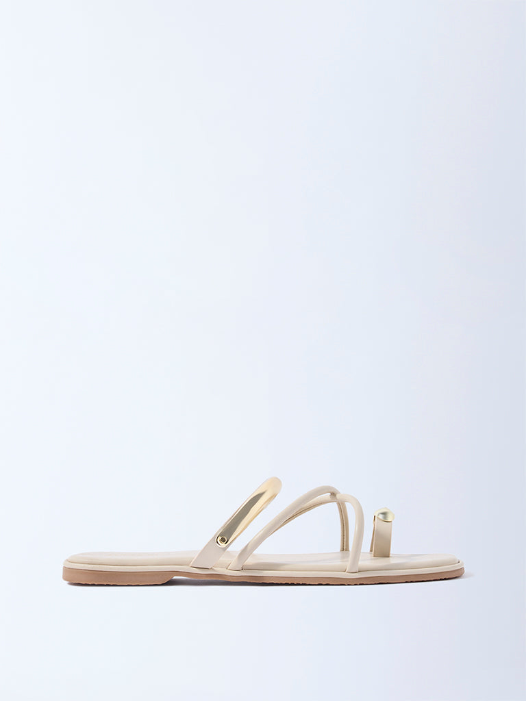 LUNA BLU Ivory Metallic Toe-Ring Sandals
