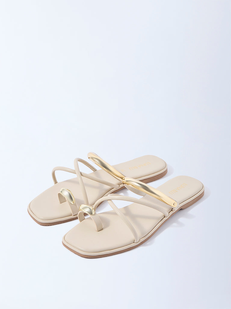 LUNA BLU Ivory Metallic Toe-Ring Sandals - Image 2