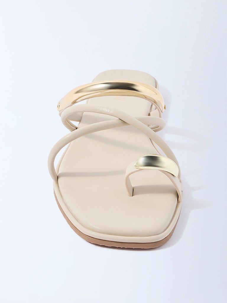 LUNA BLU Ivory Metallic Toe-Ring Sandals - Image 3