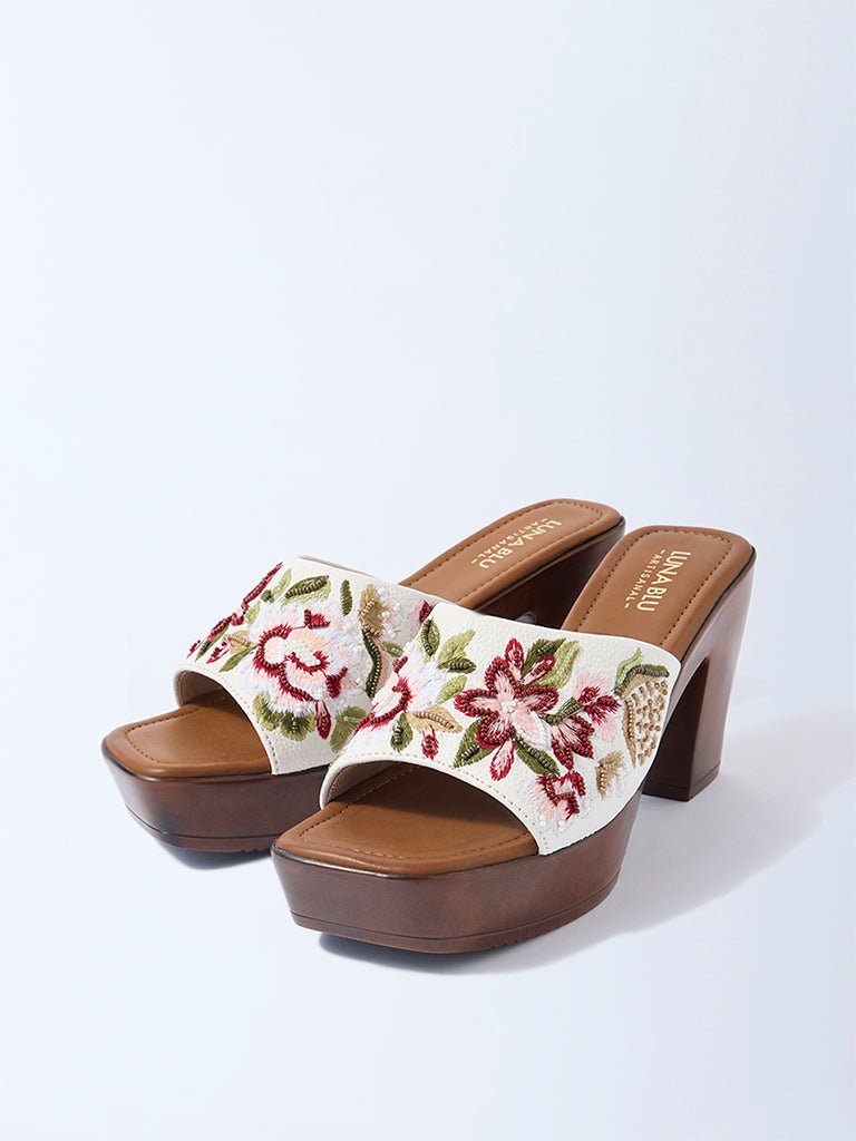 LUNA BLU Red Floral Embroidered Platform Heel Sandals - Image 2