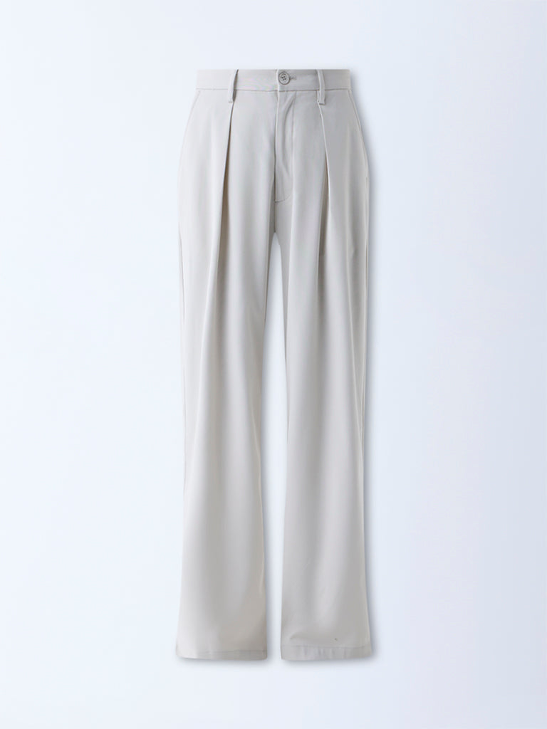 Nuon Off-White Solid Loose-Fit Mid-Rise Cotton Chinos - Image 5