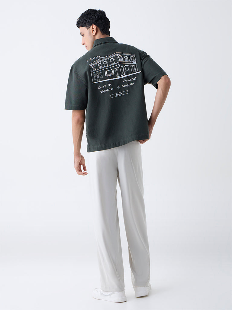 Nuon Off-White Solid Loose-Fit Mid-Rise Cotton Chinos - Image 4