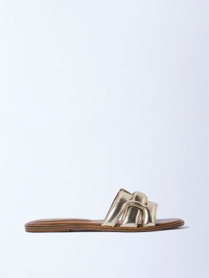 LUNA BLU Gold Interwoven-Strap Slides