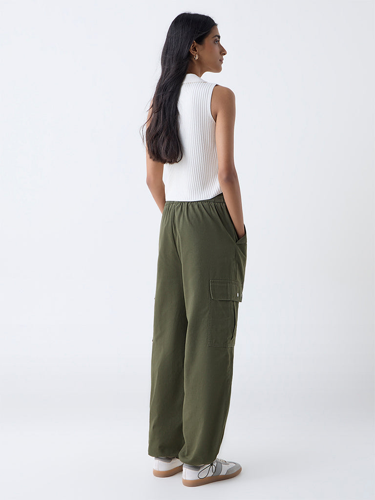 Nuon Green Cargo-Style High-Rise Cotton Joggers - Image 4