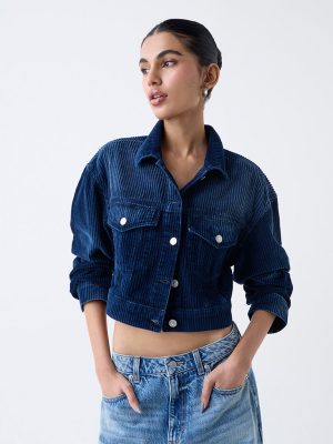 Nuon Dark Blue Corduroy Cotton Jacket