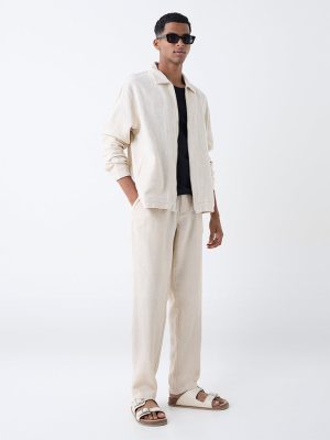 ETA Light Beige Paisley Design Relaxed-Fit Cotton Jacket