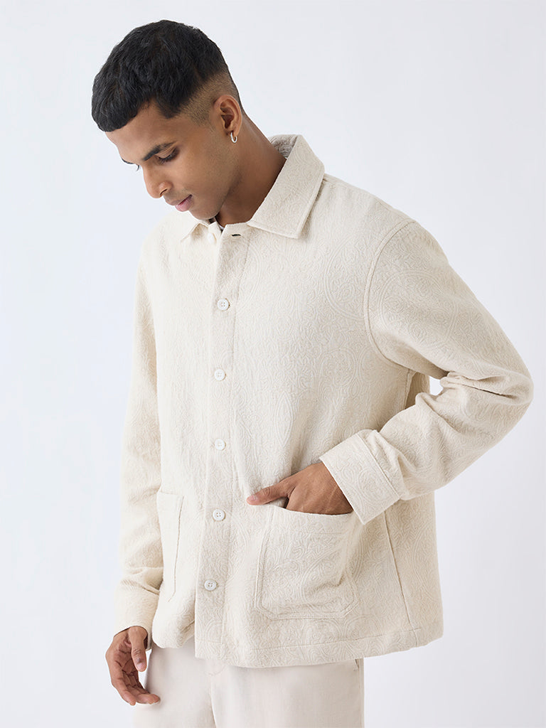 ETA Cream Jacquard Relaxed-Fit Cotton Shirt