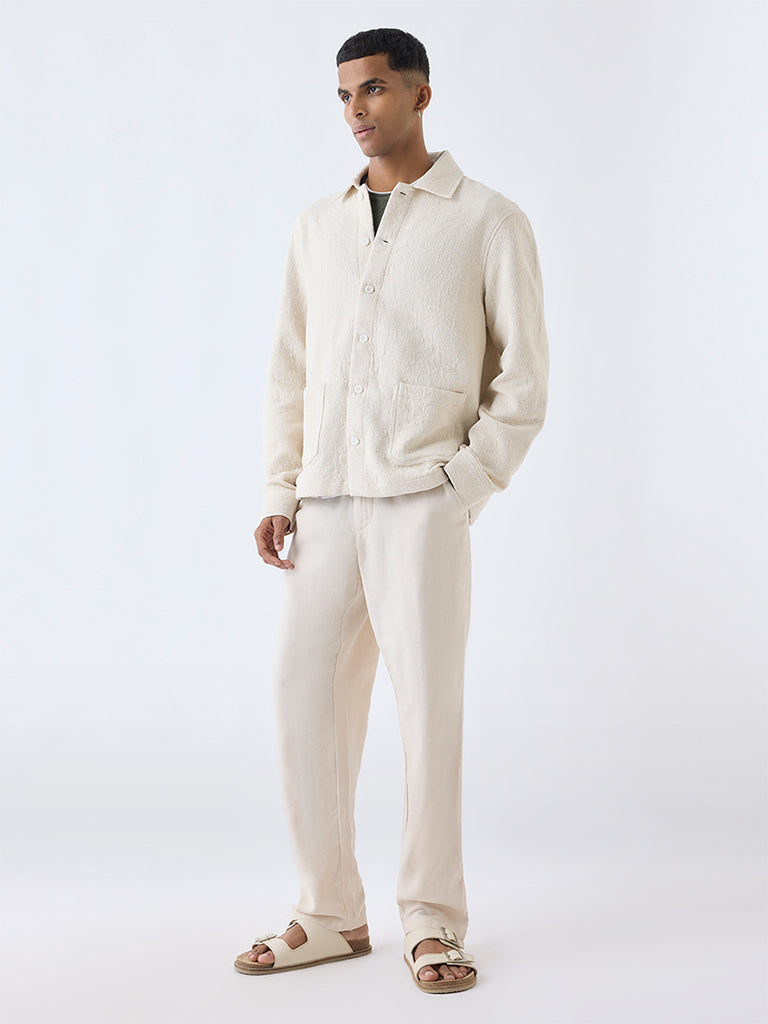 ETA Cream Jacquard Relaxed-Fit Cotton Shirt - Image 3