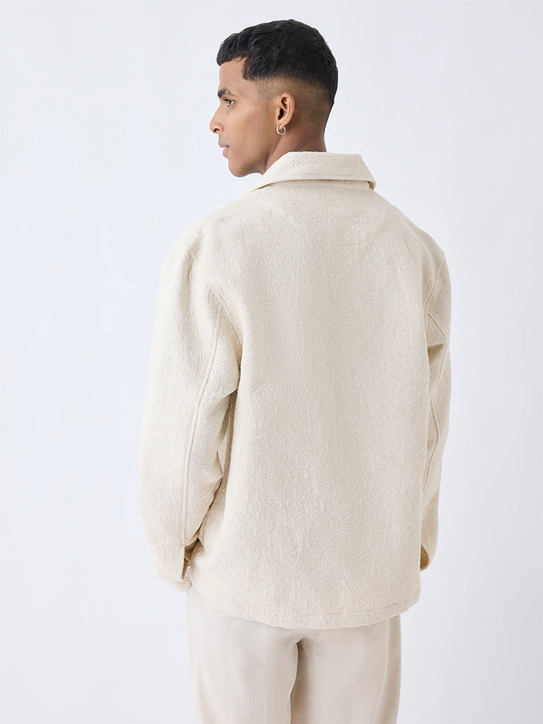 ETA Cream Jacquard Relaxed-Fit Cotton Shirt - Image 5