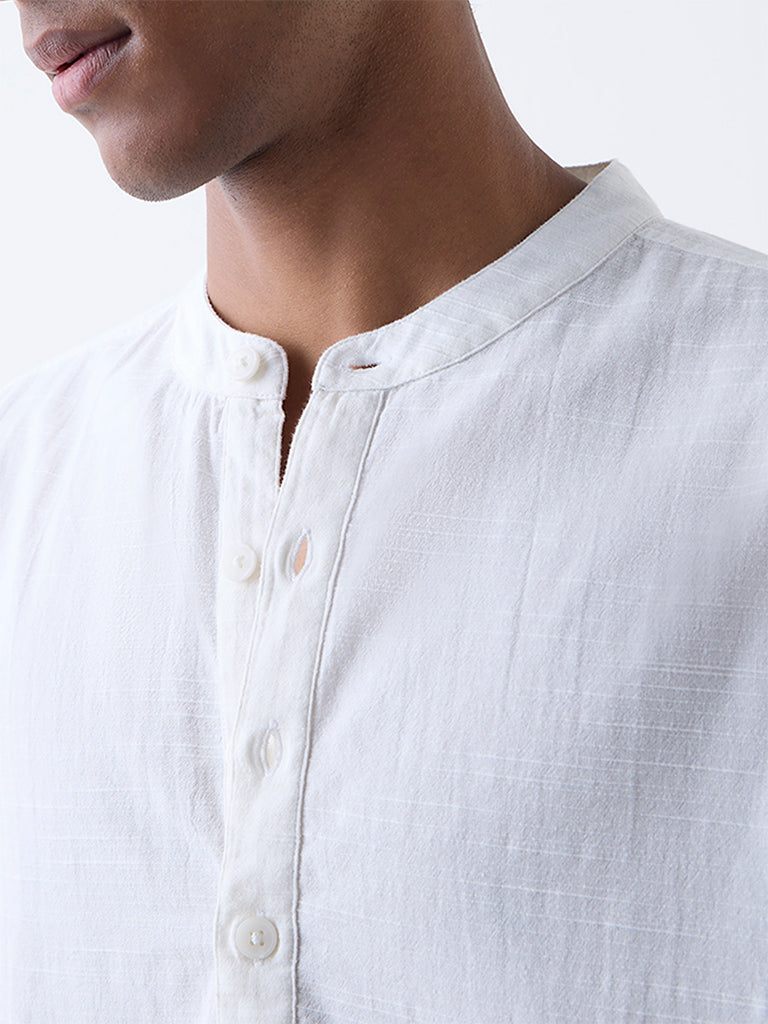 ETA Off-White Self-Patterned Relaxed-Fit Cotton-Blend Shirt - Image 4