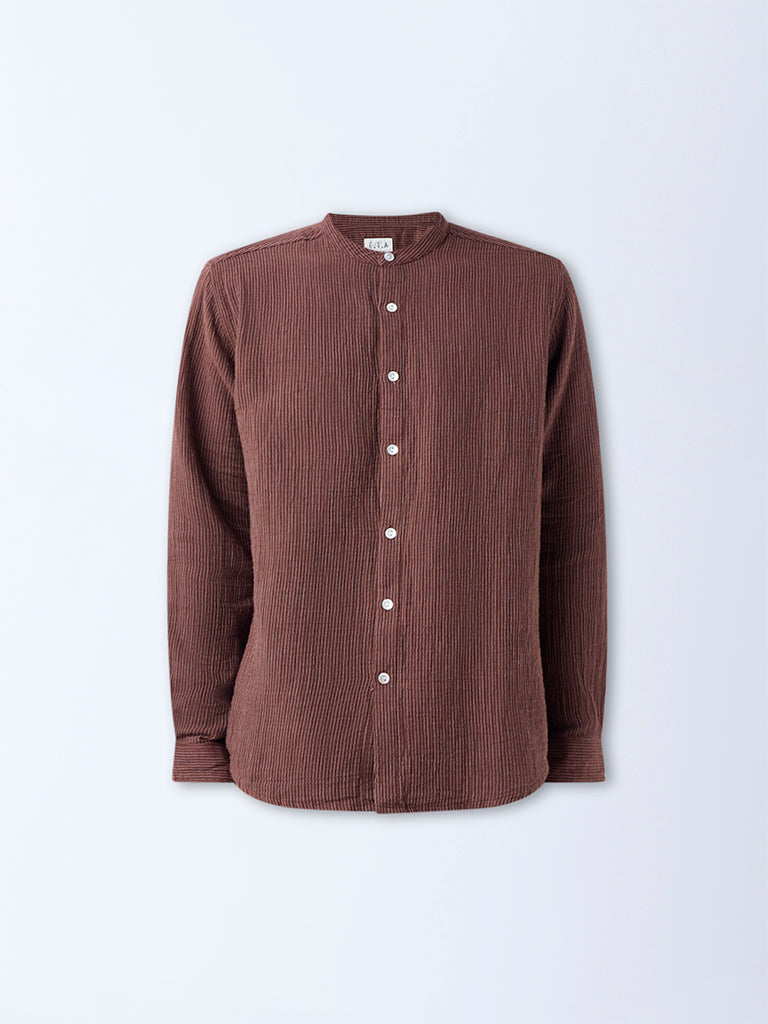 ETA Brown Striped Relaxed-Fit Cotton Shirt - Image 6