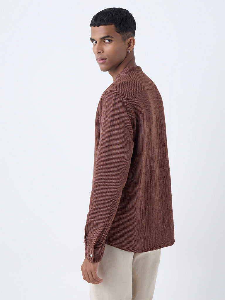 ETA Brown Striped Relaxed-Fit Cotton Shirt - Image 5