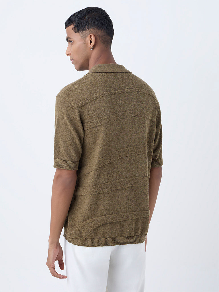 ETA Taupe Knit-Textured Relaxed-Fit Cotton Polo T-Shirt - Image 5