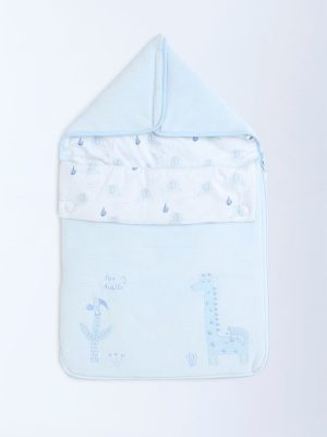 HOP Baby Blue Animal Embroidered Cotton Sleeping Bag