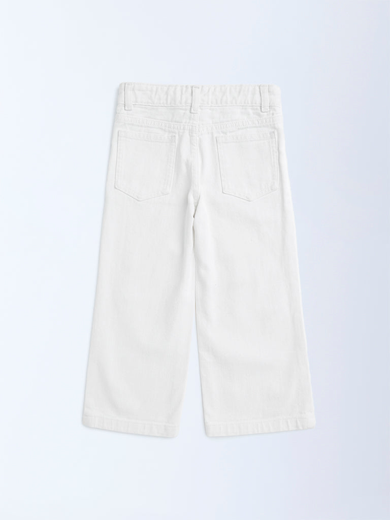 HOP Kids White Bow-Detailed Wide-Leg Mid-Rise Jeans - Image 2