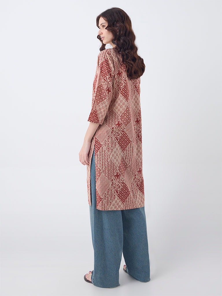 Utsa Rust Printed Cotton Straight Kurta - Image 4