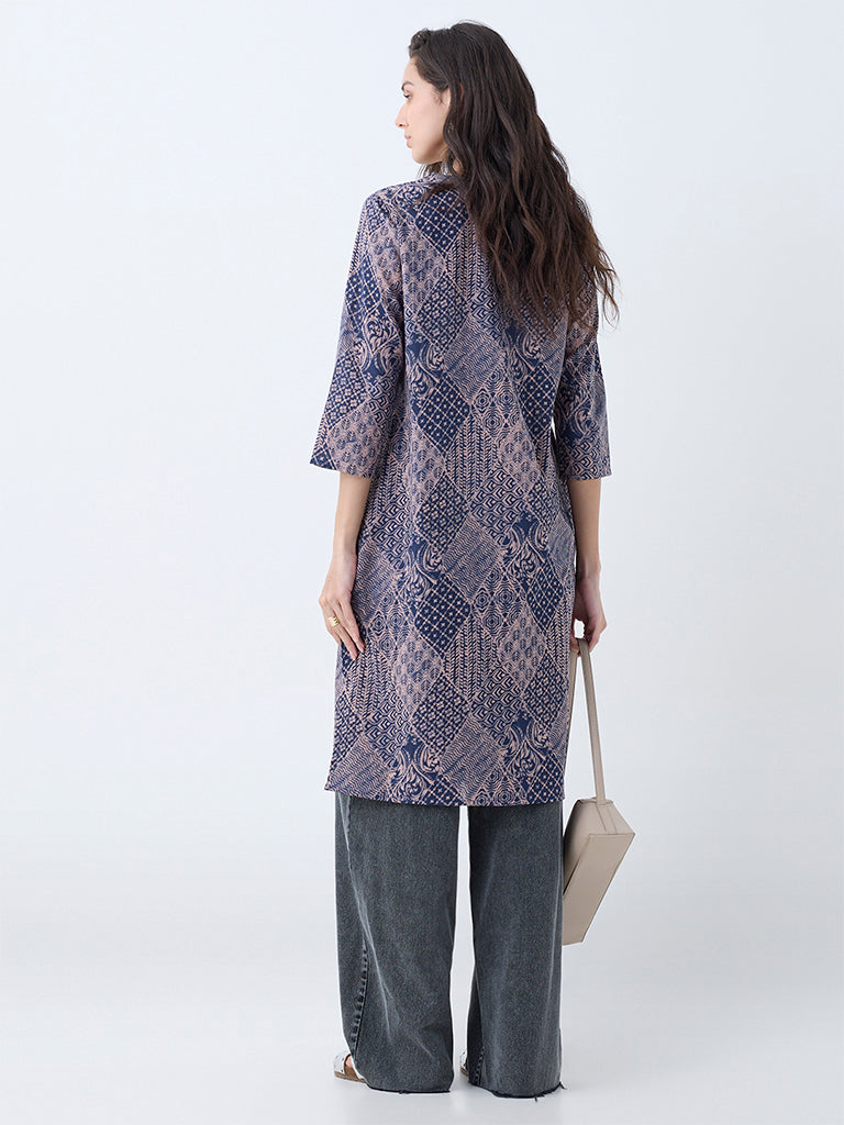 Utsa Indigo Printed Cotton Straight Kurta - Image 4