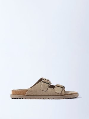 SOLEPLAY Taupe Slip-On Suede Leather Sandals