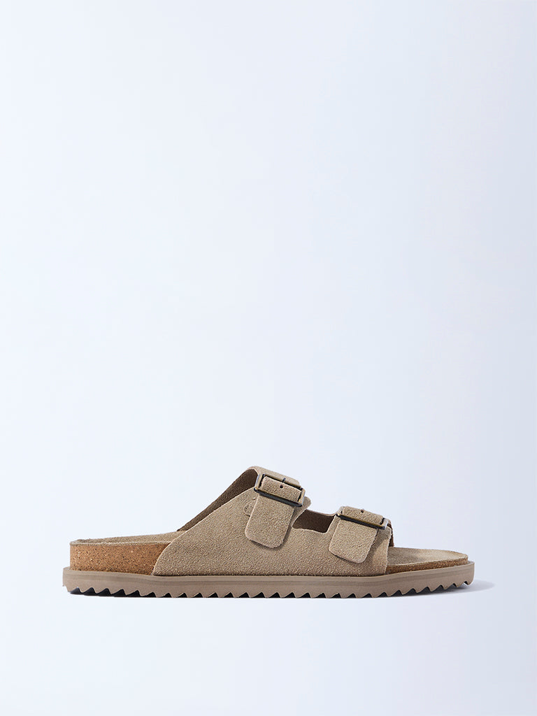 SOLEPLAY Taupe Slip-On Suede Leather Sandals