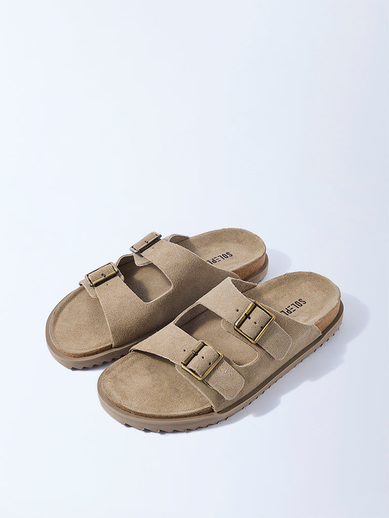 SOLEPLAY Taupe Slip-On Suede Leather Sandals - Image 2