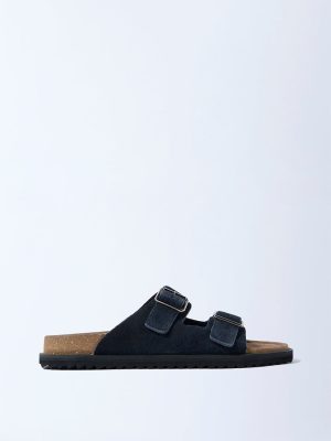 SOLEPLAY Navy Slip-On Suede Leather Sandals