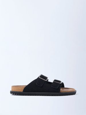 SOLEPLAY Black Dual-Strap Slip-On Leather Sandals