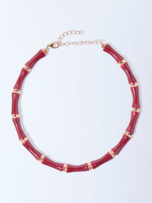 Westside Accessories Maroon Enamel Statement Choker Necklace