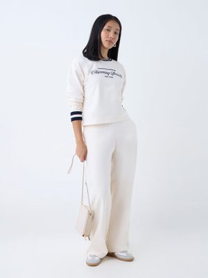 Studiofit Cream High-Rise Cotton Track Pants