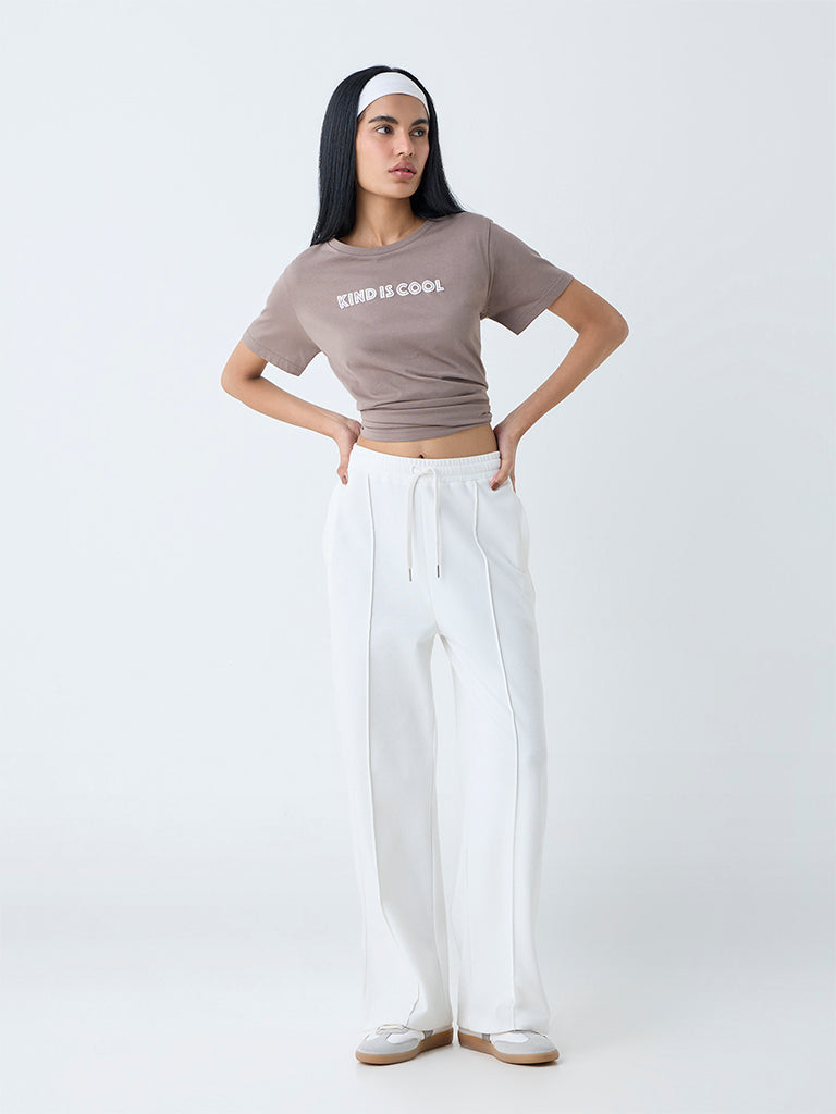 Studiofit Taupe Typographic Cotton T-Shirt - Image 2