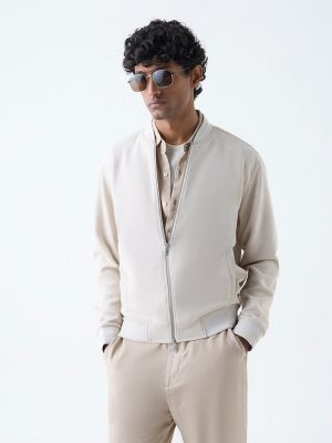 Ascot Off-White Solid Relaxed-Fit Suede Jacket