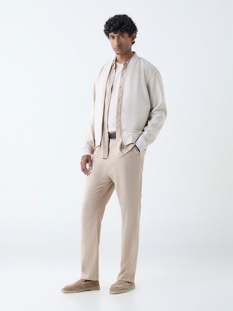 Ascot Off-White Solid Relaxed-Fit Suede Jacket - Image 3