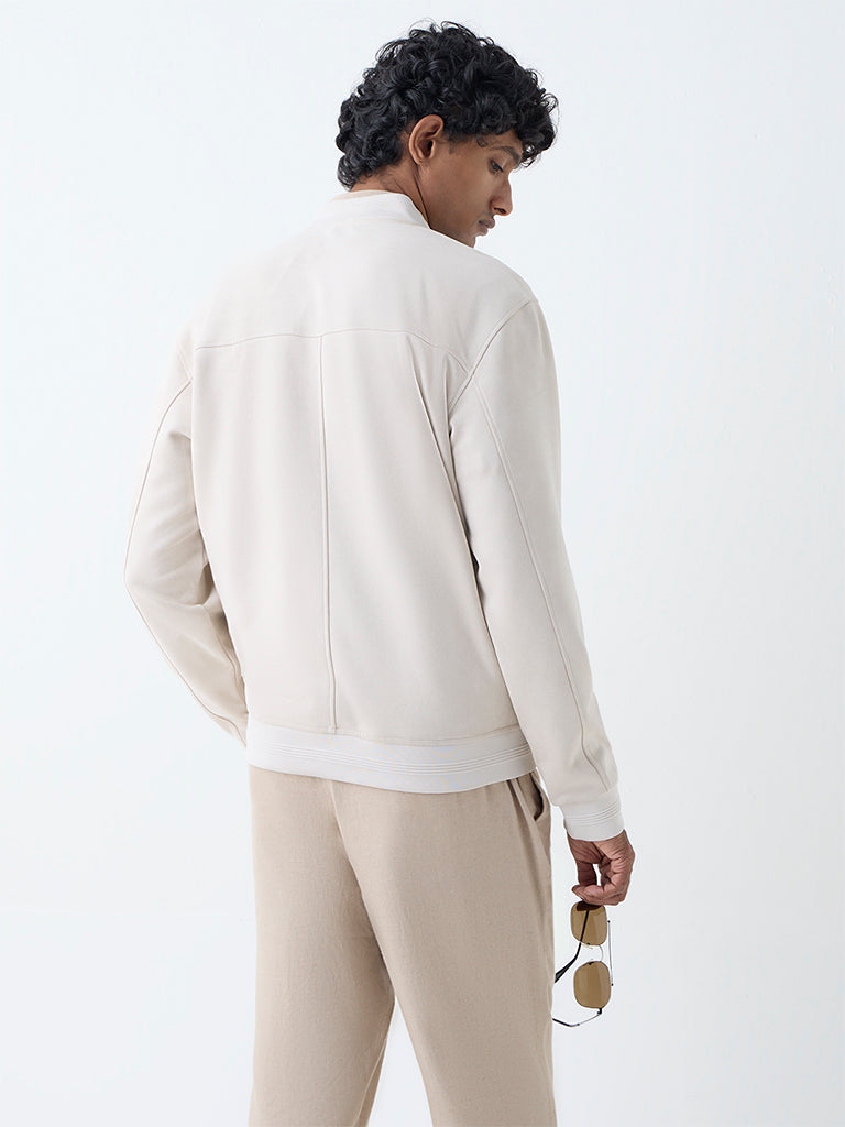 Ascot Off-White Solid Relaxed-Fit Suede Jacket - Image 5