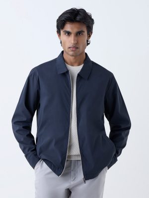 Ascot Navy Solid Relaxed-Fit Jacket