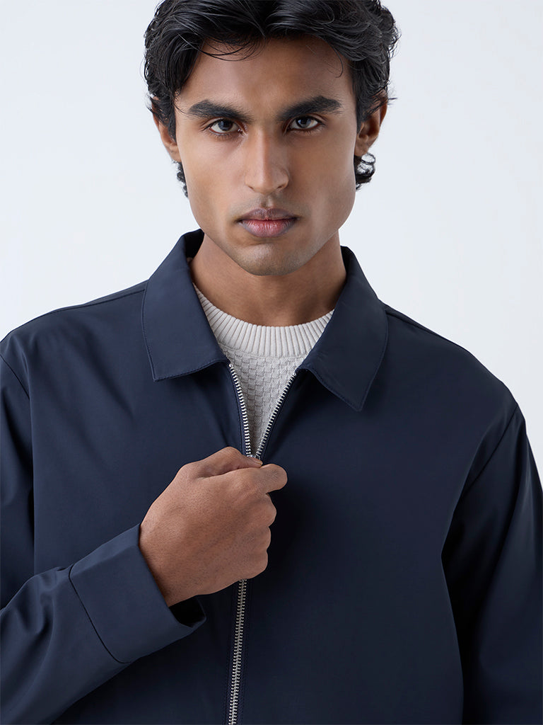 Ascot Navy Solid Relaxed-Fit Jacket - Image 4
