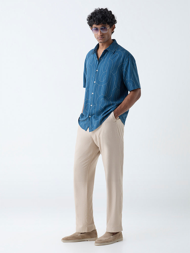 Ascot Teal Abstract Design Relaxed-Fit Shirt - Image 2