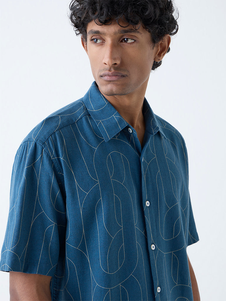 Ascot Teal Abstract Design Relaxed-Fit Shirt - Image 3