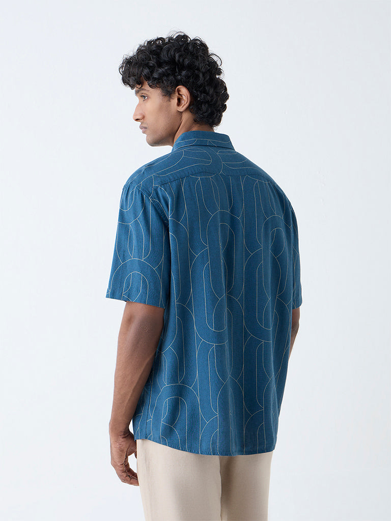 Ascot Teal Abstract Design Relaxed-Fit Shirt - Image 4