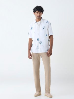 Ascot White Floral Design Relaxed-Fit Shirt