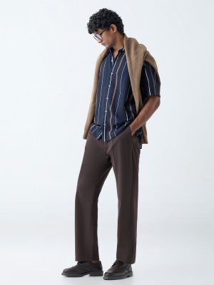 Ascot Navy Striped Relaxed-Fit Shirt