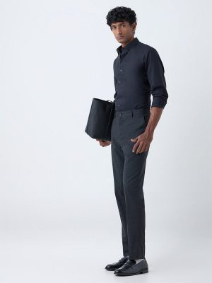 WES Formals Black Slim-Fit Cotton Shirt