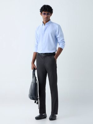 WES Formals Blue Solid Slim Fit Cotton Shirt