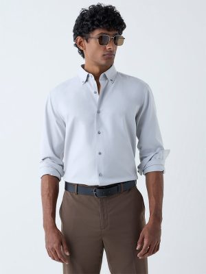WES Formals Grey Solid Slim Fit Cotton Shirt