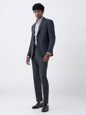 WES Formals Dark Grey Solid Relaxed-Fit Blazer
